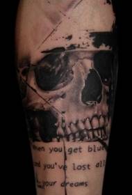 arm black and white small skull and letter tattoo pattern