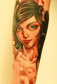 arm cartoon style cute girl tattoo pattern