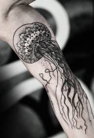 old school black and white sting big jellyfish arm tattoo pattern