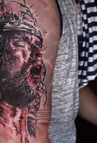 arm religion Style bloody portrait of Jesus tattoo pattern