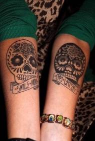 arms Mexican style different skull flower tattoo pattern