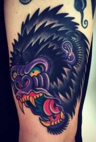 ၁၃၃၃၂ - လှပသောလက်တွေ့ကျသည့်အရောင် Gorilla tattoo ပုံစံ - လက်မောင်းကိုအသည်းကွဲထားသော furry color Gorilla head tattoo ပုံစံ
