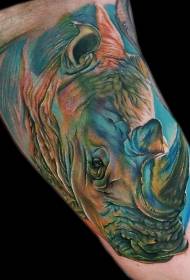 cool color rhinoceros tattoo on the arm