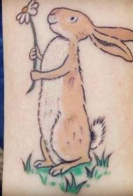 腕面白い漫画色ウサギと花のタトゥーパターン