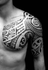 Half Polynesian tribal style decorative black tattoo pattern