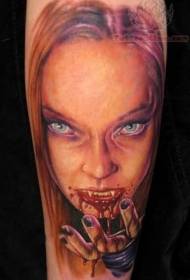 realistic Painted bloody vampire female arm tattoo pattern