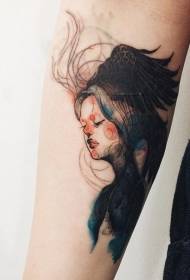 krah stili misterioz model i tatuazheve me ngjyra të portretit të vajzave