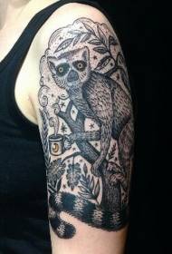 цудоўны чорна-белы лемур і малюнак татуіроўкі на руку
