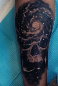 Arm dark mysterious starry sky with skull tattoo pattern