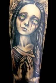 brazo chorar monstro rapaza de tatuaxe de ollos verdes