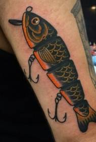 Arm design colored broken fish and fishhook tattoo pattern