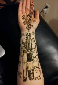 ruku sanjiv crno-bijeli vanzemaljski uzorak tetovaža