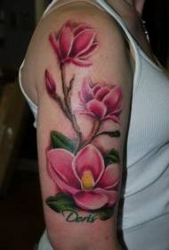 Wonderlike kleurvolle magnolia blom groot arm tatoeëring patroon