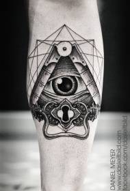 arm black lock and ruler eyes Geometric tattoo pattern