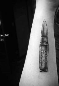 arm Latin letters and bullet black and white tattoo pattern