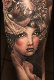 Arms amazing girl portrait and mask painted tattoo pattern