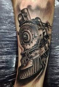 arm black and white western train tattoo pattern