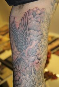 arm traditional black and white dove and flower tattoo pattern