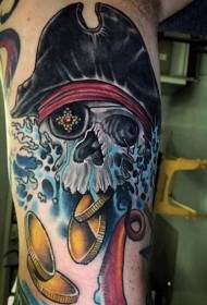 arm cartoon style color pirate skull and gold tattoo pattern
