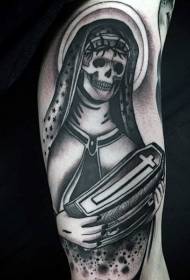 arm Mexican style skull woman and coffin tattoo pattern