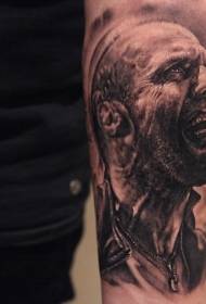 War Zombie Portrait Tattoo Pattern in Arm Movie