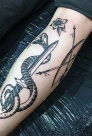 arm black and white snake and dagger combination tattoo pattern