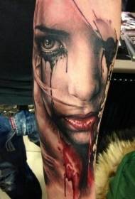 rankos kruvinas spalvingai verkiančios moters portretas tatuiruotės modelis
