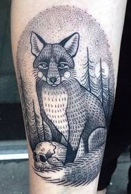 rameno čierny bod líška a eukalyptus tetovanie