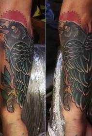 old school color crow sun arm tattoo pattern