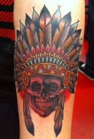 arm old school color big indian chief skull tattoo pattern