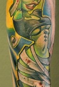 bardzo seksowny zielony tatuaż zombie dziewczyna ramię wzór