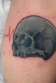 funny black skull with red ECG arm tattoo pattern