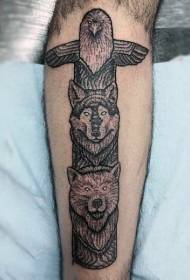 brazo patrón de tatuaxe de animais tribais en branco e negro