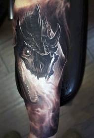 arm very delicate black and white dragon tattoo pattern
