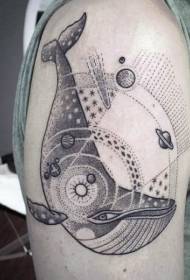 arm space theme black and white solar system planet with whale tattoo pattern