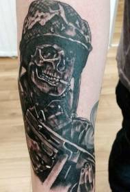 unique design of black and white smoking skull soldiers Arm tattoo pattern