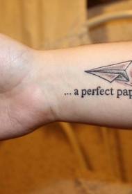 arm paper plane and English alphabet tattoo pattern