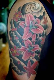 big pink lily and black cloud tattoo pattern