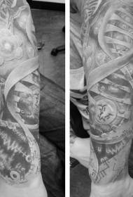 Impressive gray DNA symbol arm tattoo pattern