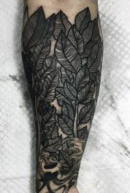 simple black personality leaf arm tattoo pattern