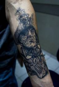 手臂令人毛骨悚然的写实黑色海盗纹身图案