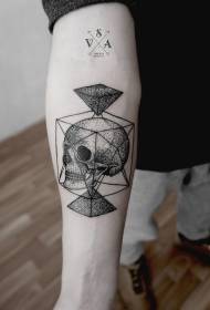 braccio interessante geometria di puntura in bianco e nero con motivo tatuaggio teschio