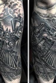 gorgeous black and white western train arm tattoo pattern