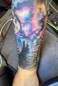 wonderful colorful starry sky and forest arm tattoo pattern