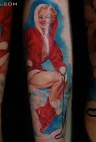 arm sexy woman skiing with penguin painted tattoo pattern