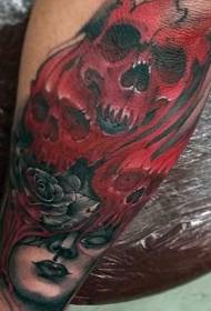 arm mysterious woman and Red skull tattoo pattern