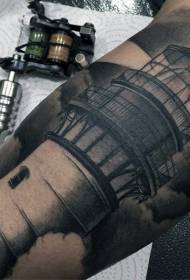 arm realistic black lighthouse tattoo pattern