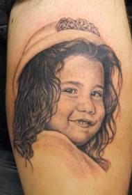 cute realistic black and white little girl portrait arm tattoo pattern