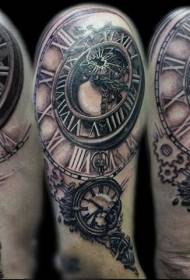ramię unikalne realistyczne malowanie) Shabby clock tattoo pattern