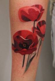 cute Red Poppy Arm Tattoo Pattern